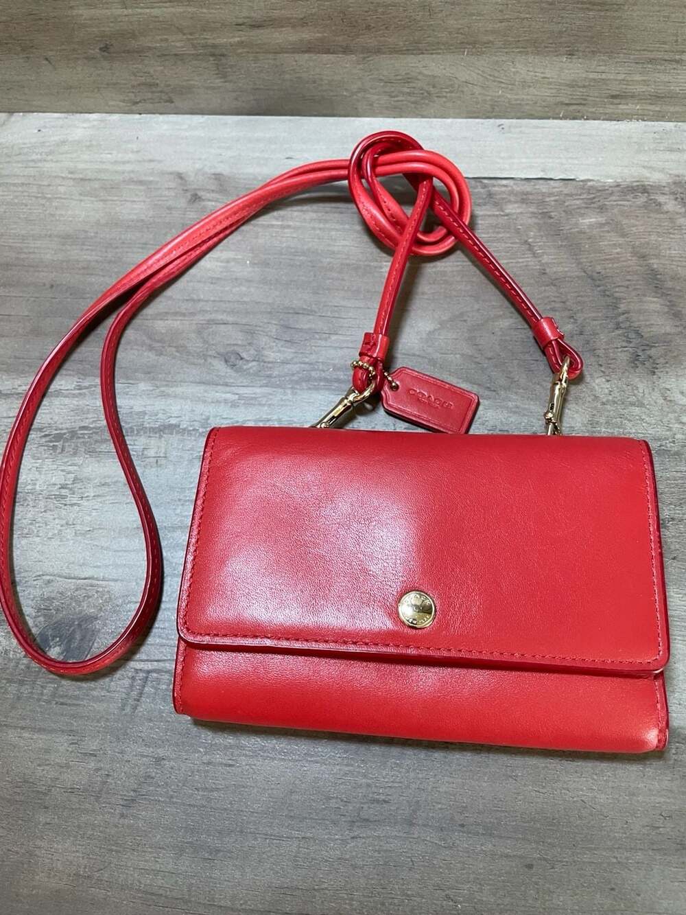 Coach Penny Smooth Leather Crossbody Wallet in Red 63154